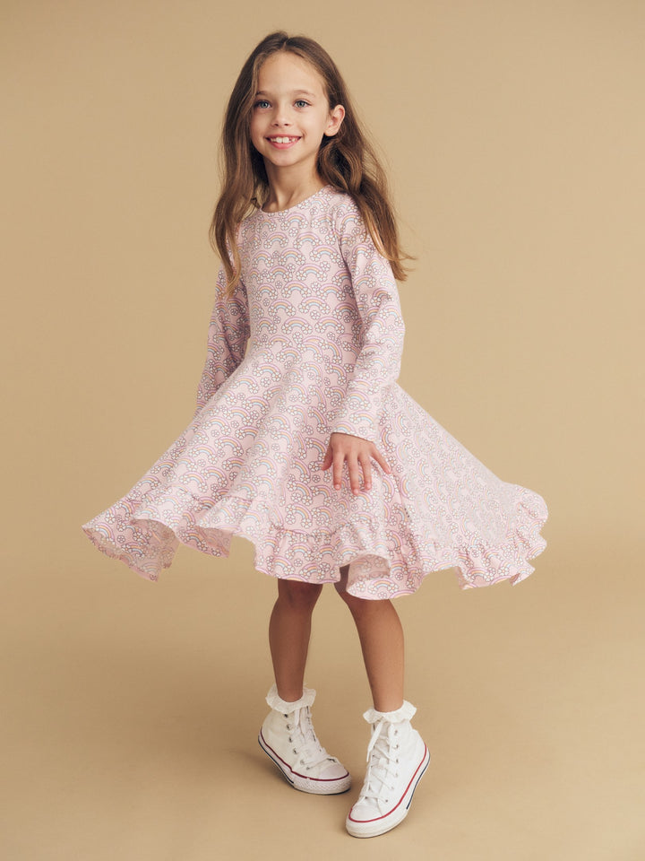 Huxbaby Flowerbow Long Sleeve Swing Dress - Pink Pearl