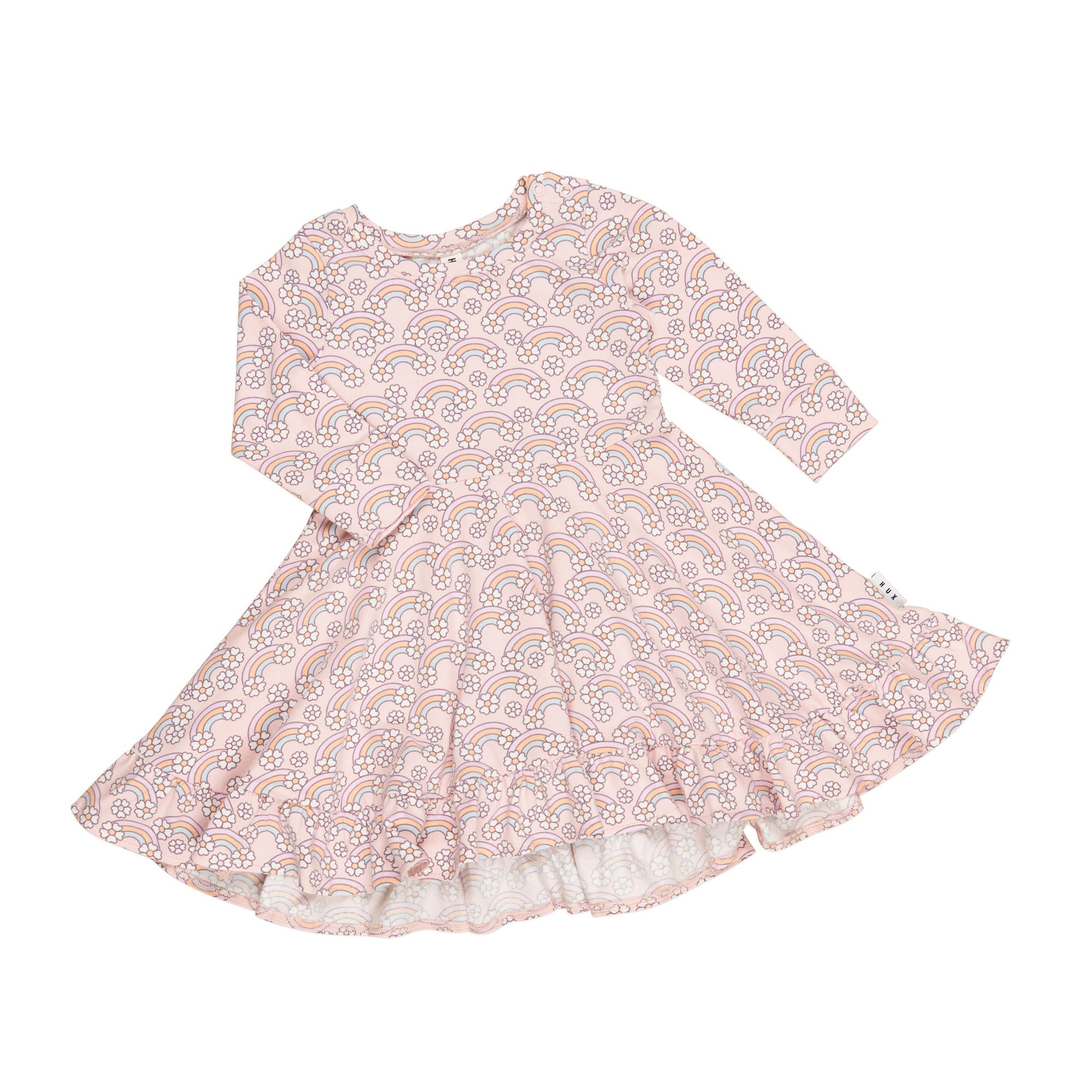 Flowerbow Long Sleeve Swing Dress - Pink Pearl