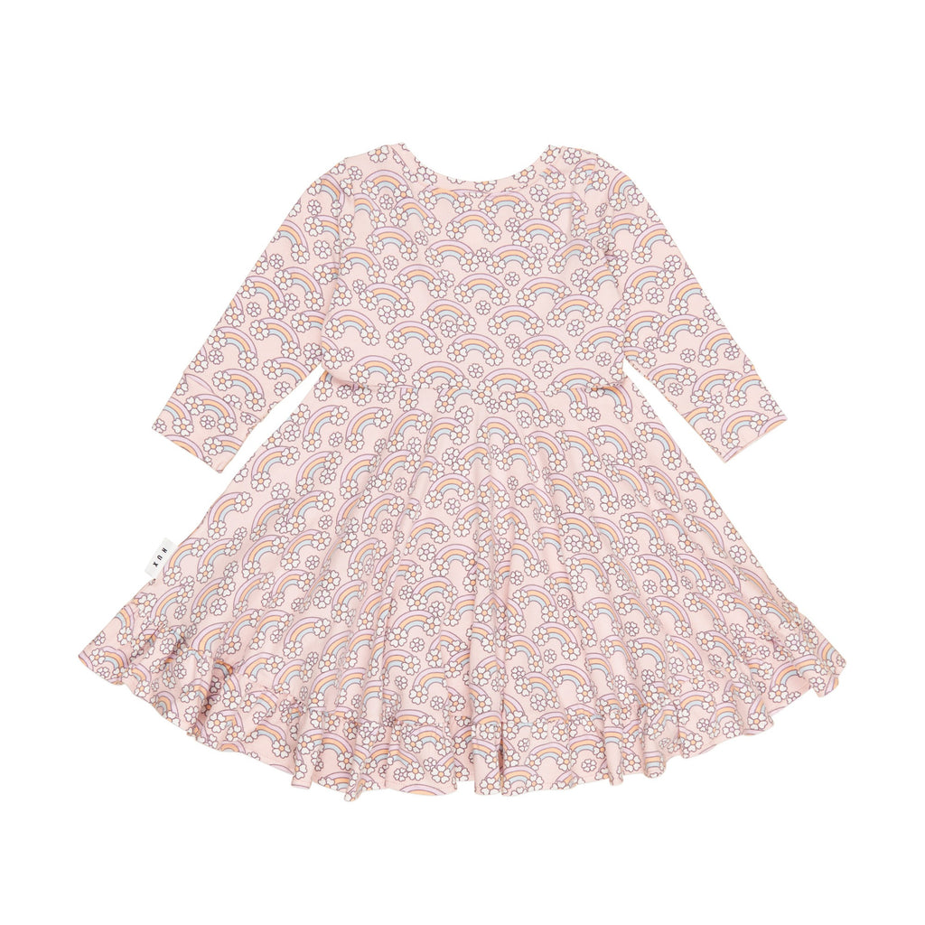 Flowerbow Long Sleeve Swing Dress - Pink Pearl