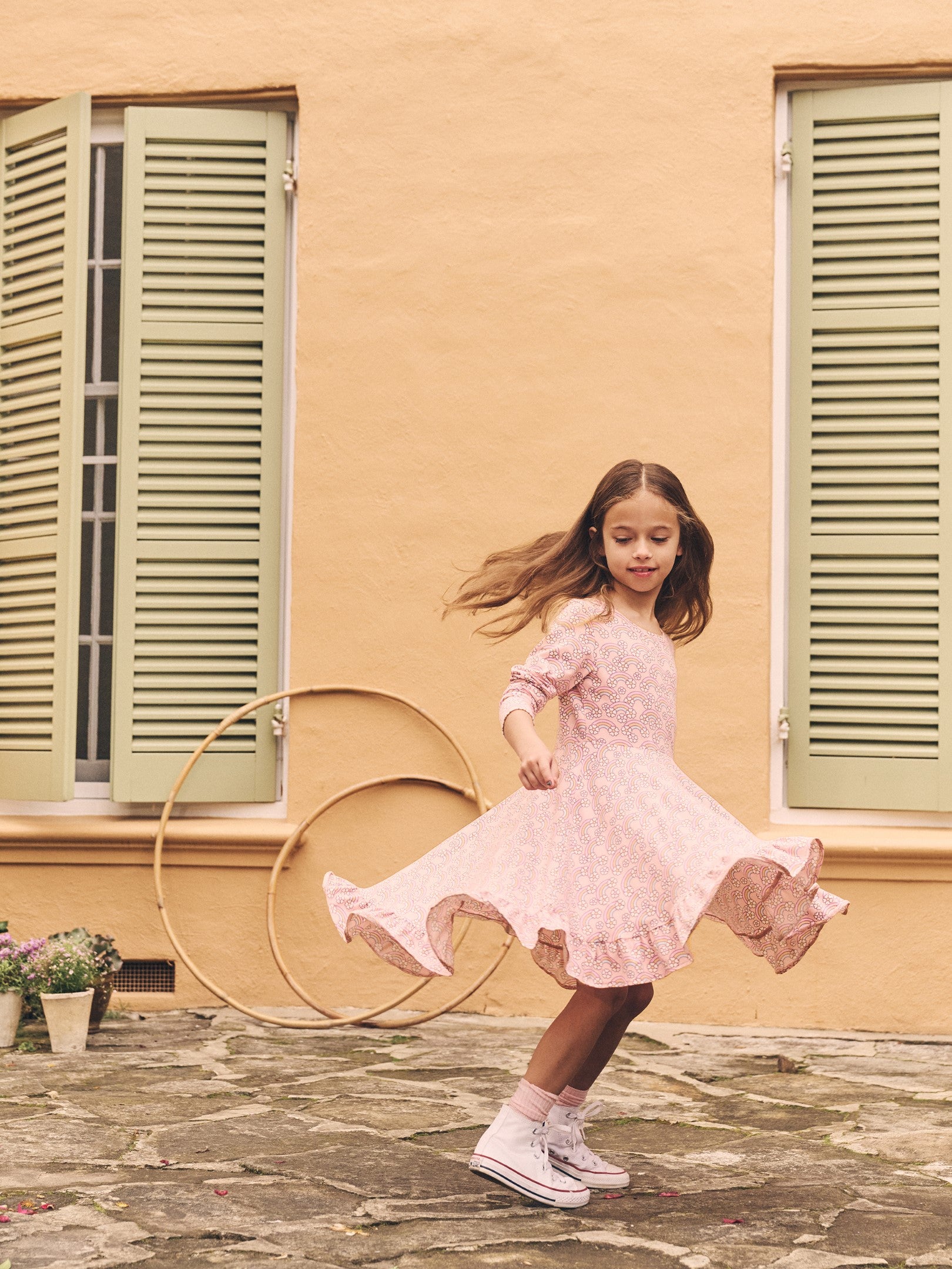 Flowerbow Long Sleeve Swing Dress - Pink Pearl