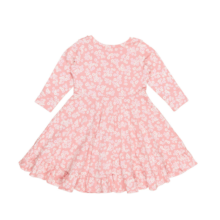 Huxbaby Peek A Boo Bunny Long Sleeve Swing Dress - Dusty Rose