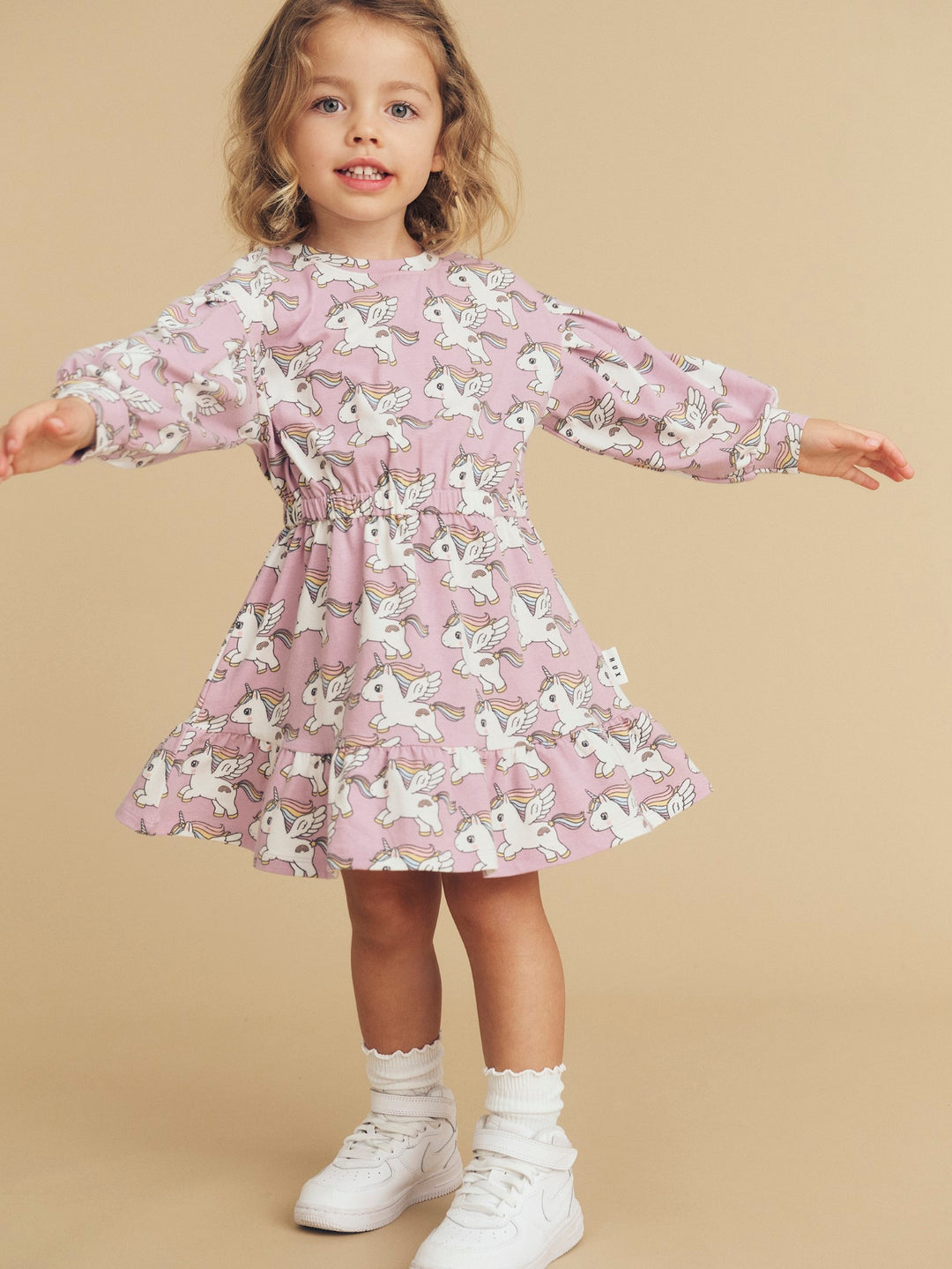 Huxbaby Magical Unicorn Drop Shoulder Dress - Orchid