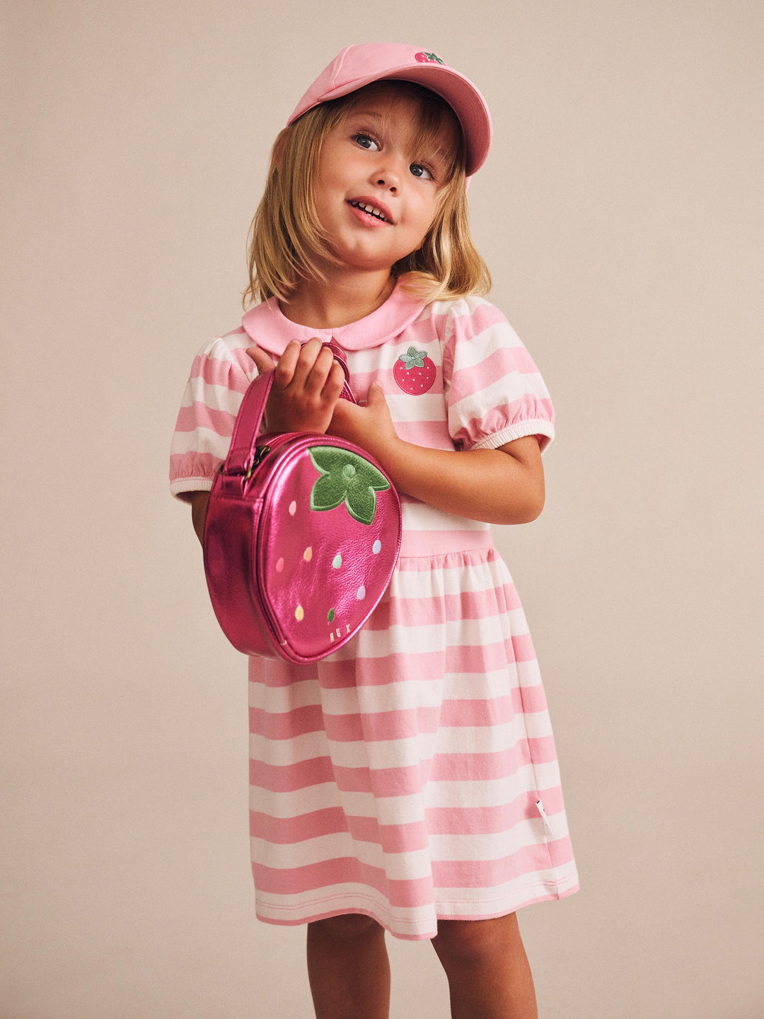 Huxbaby Strawberry Stripe Puff Sleeve Dress