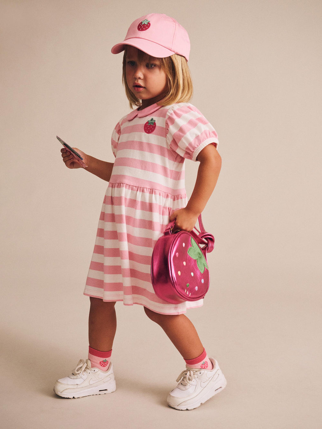 Strawberry Stripe Puff Sleeve Dress