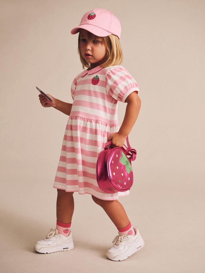Huxbaby Strawberry Stripe Puff Sleeve Dress