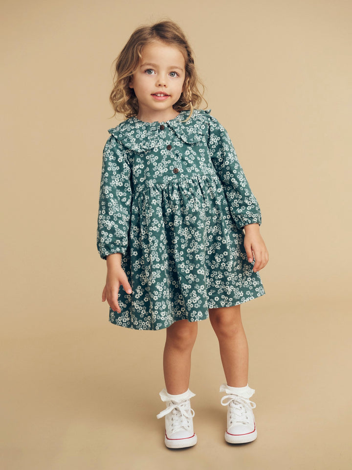 Huxbaby Peek A Boo Bunny Collar Dress - Spruce