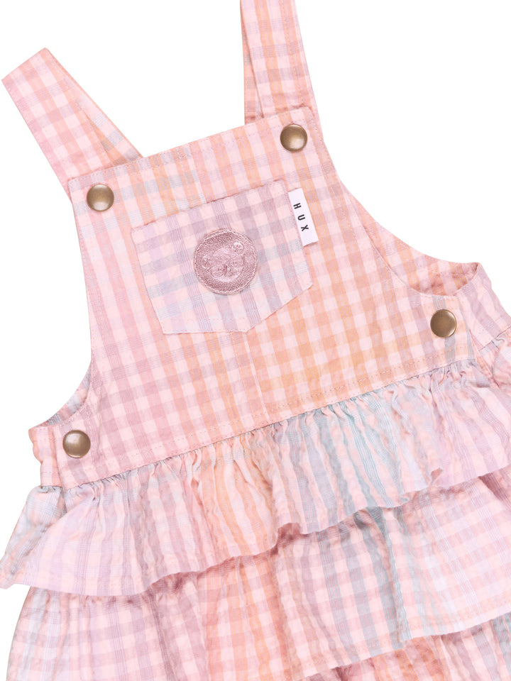 Huxbaby Frill Overall Dress - Rainbow Check