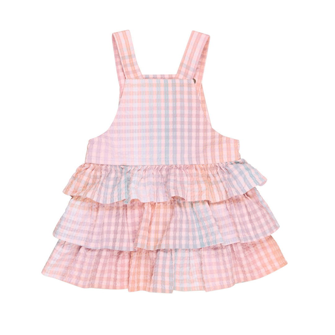 Huxbaby Frill Overall Dress - Rainbow Check