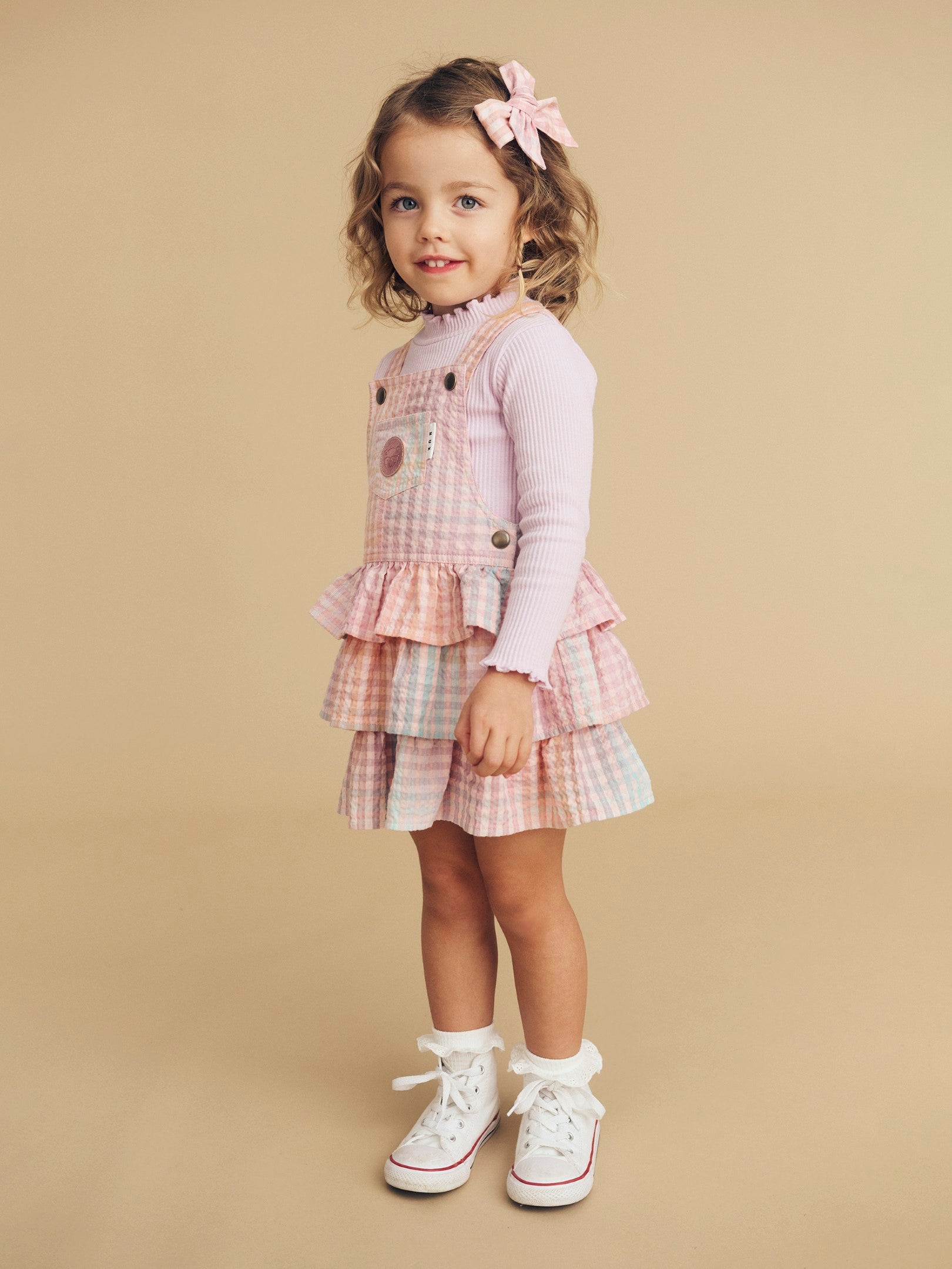 Frill Overall Dress - Rainbow Check