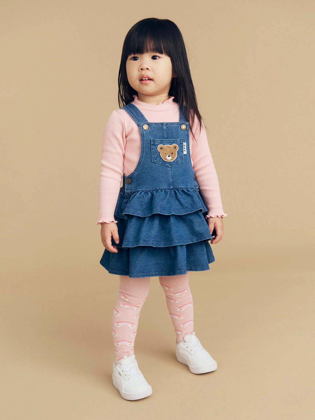 Huxbear Knit Denim Frill Overall Dress