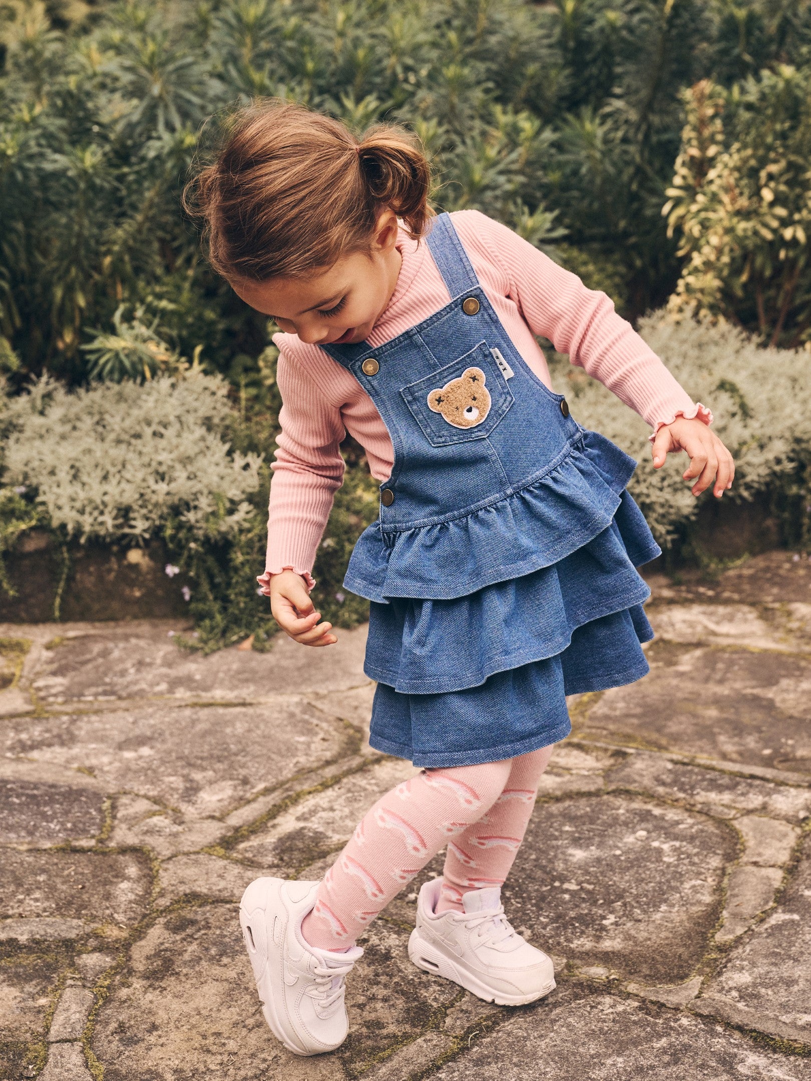 Huxbear Knit Denim Frill Overall Dress