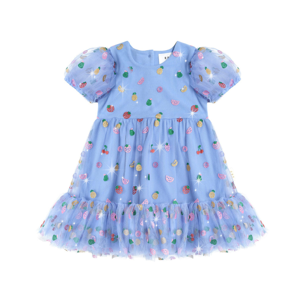 Fruit Salad Puff Sleeve Tulle Dress