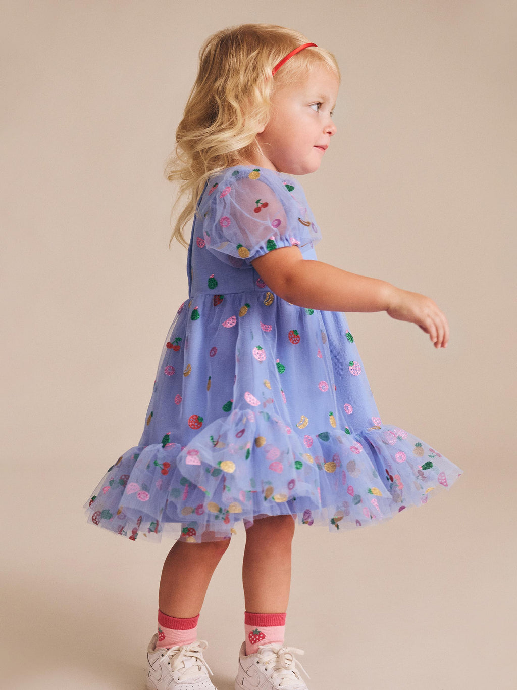 Fruit Salad Puff Sleeve Tulle Dress