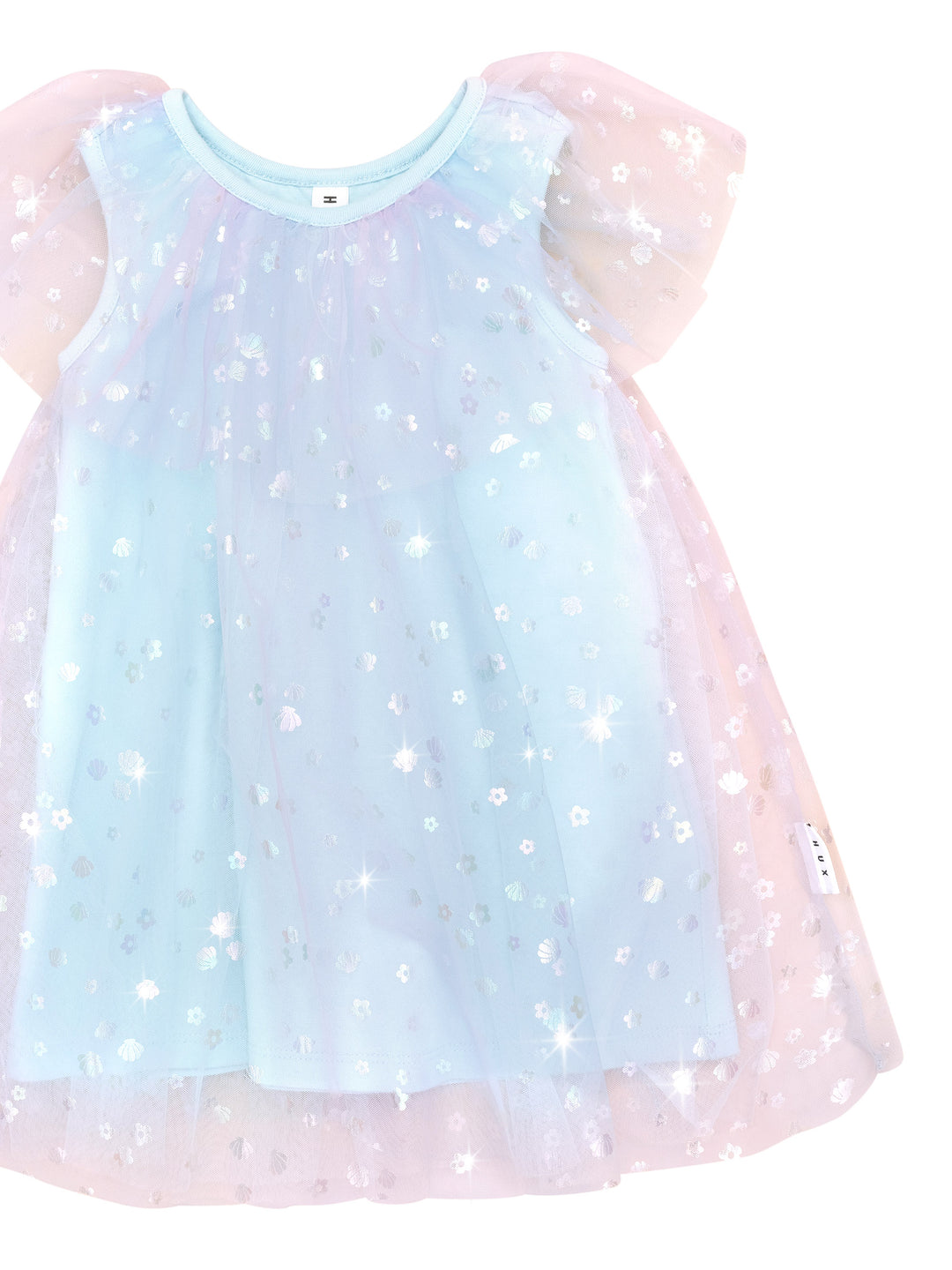 Huxbaby Daisy Seashell Tulle Flutter Dress - Sea Rainbow