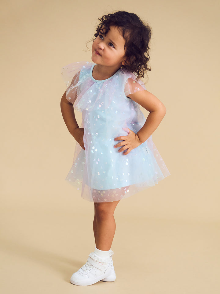 Huxbaby Daisy Seashell Tulle Flutter Dress - Sea Rainbow