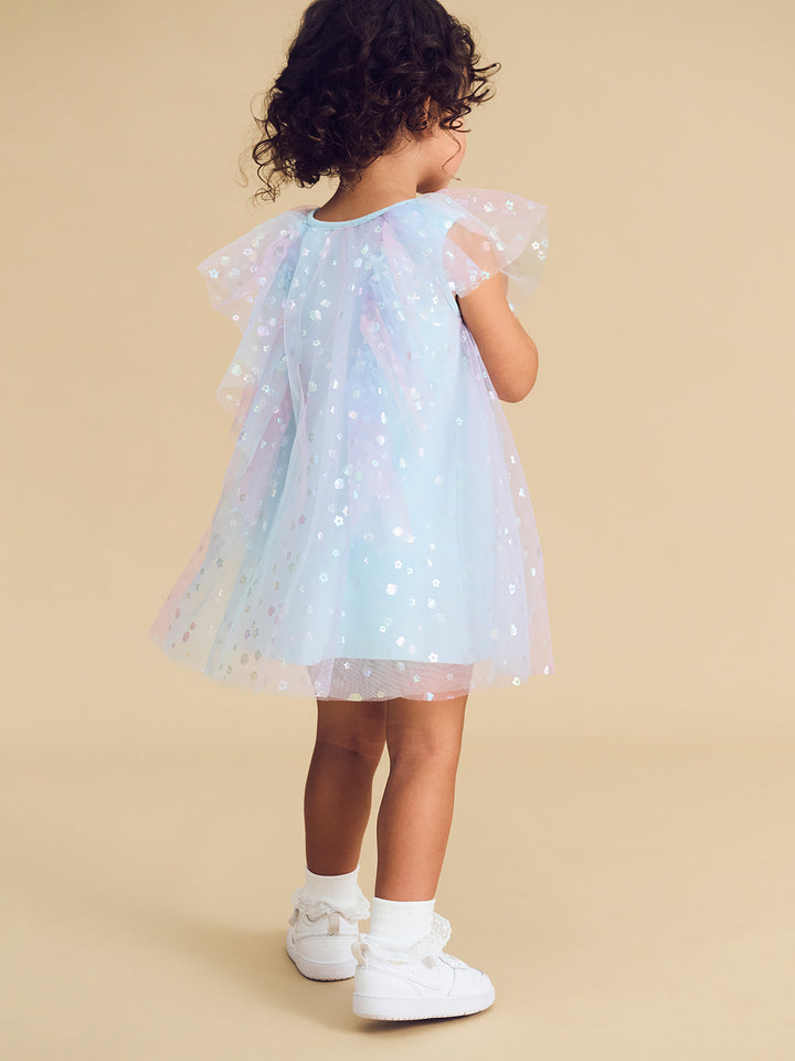Huxbaby Daisy Seashell Tulle Flutter Dress - Sea Rainbow