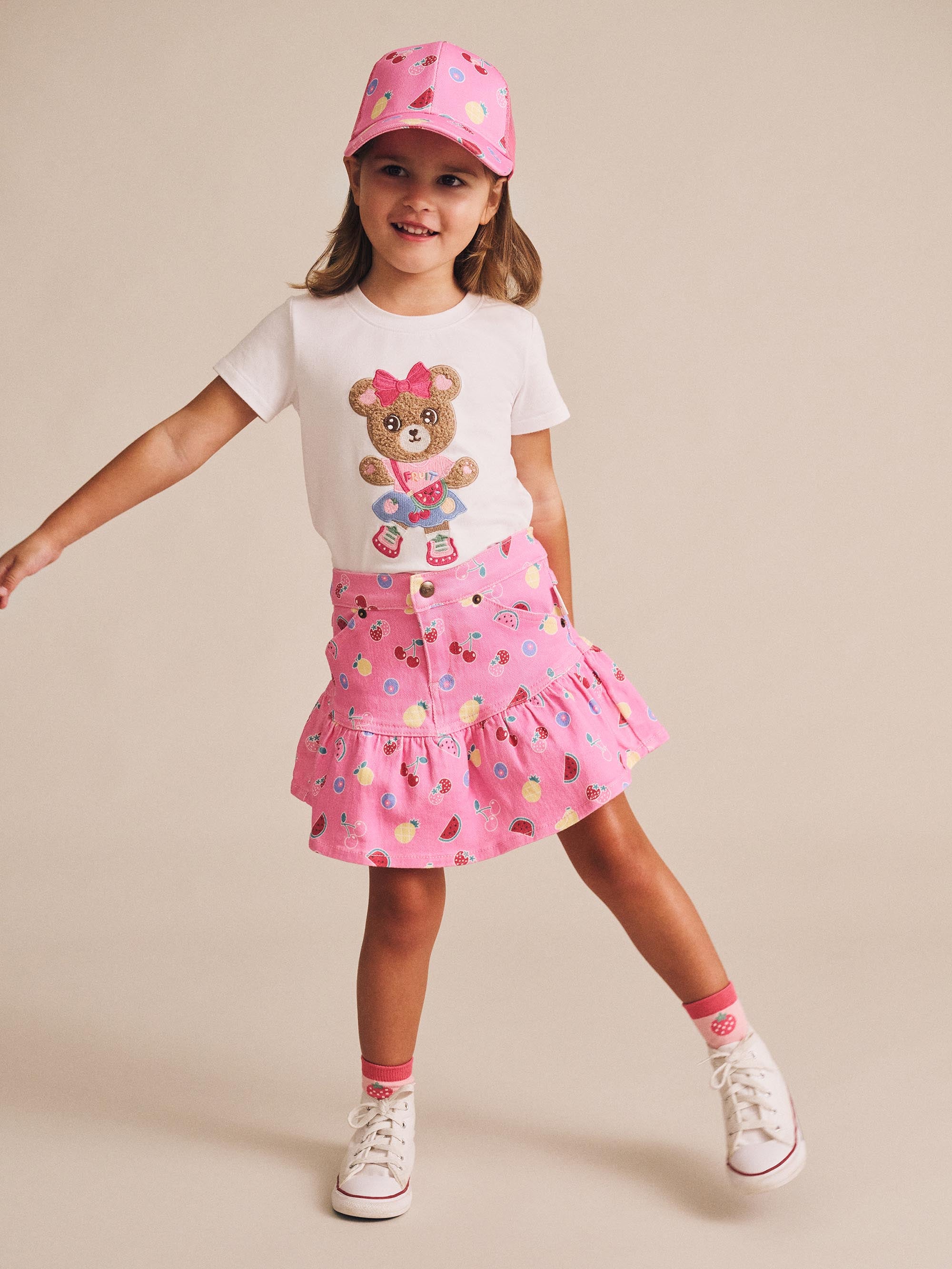 Pink Fruit Emoji Frilly Skirt