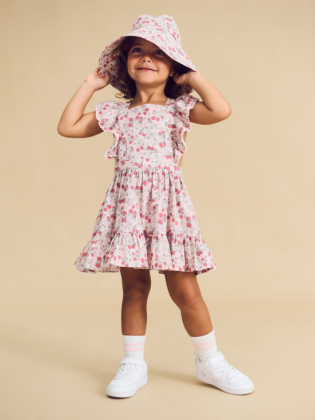 Vintage Strawberry Ruffle Dress - Blush