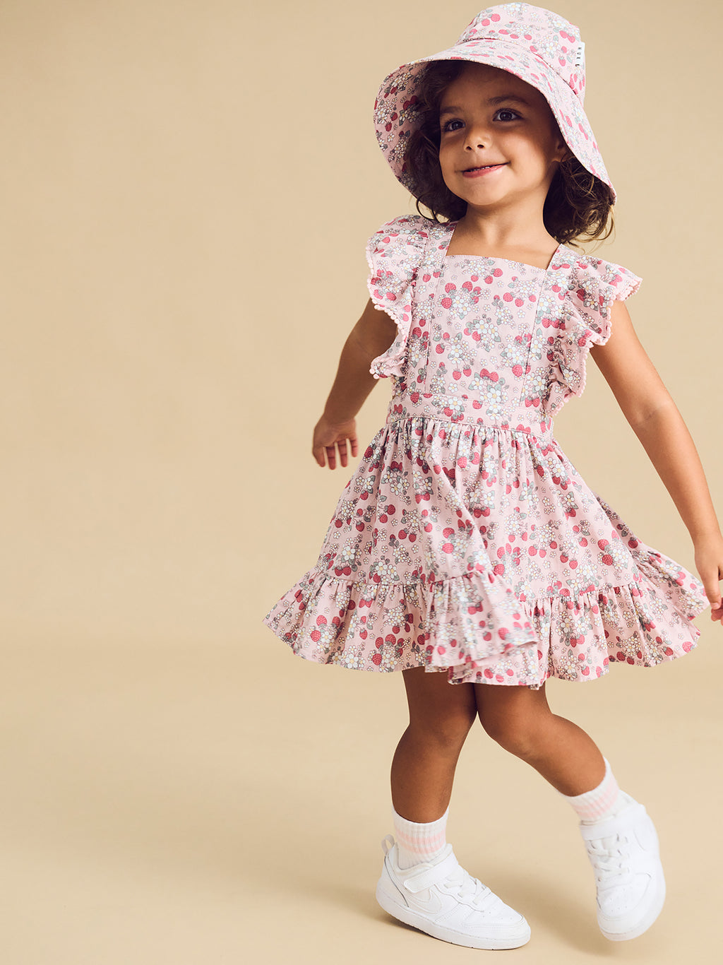 Vintage Strawberry Ruffle Dress - Blush