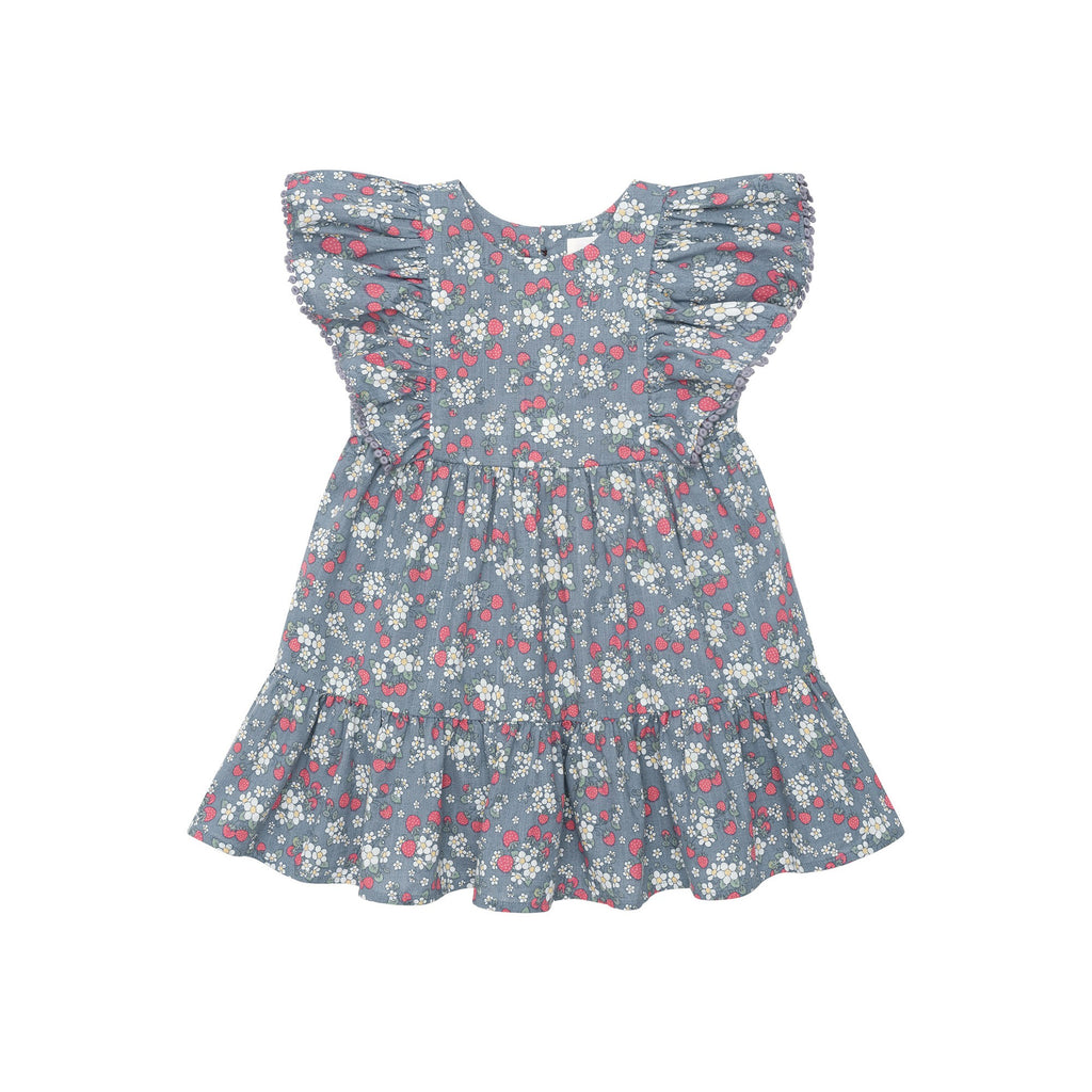 Vintage Strawberry Frill Dress - Dusty Blue