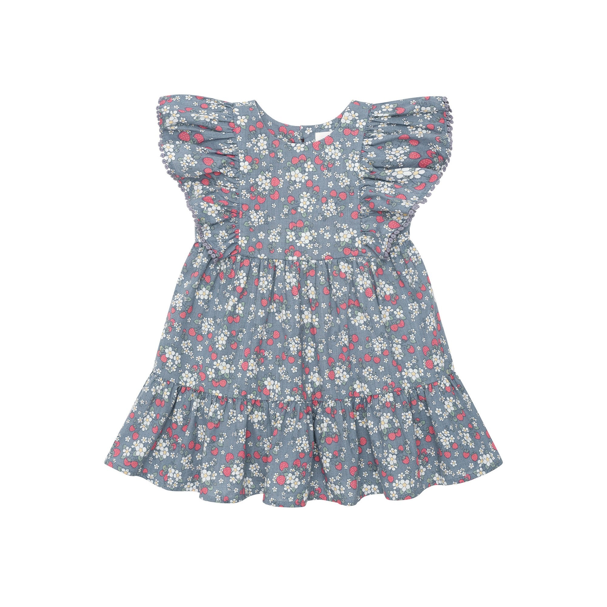 Vintage Strawberry Frill Dress - Dusty Blue
