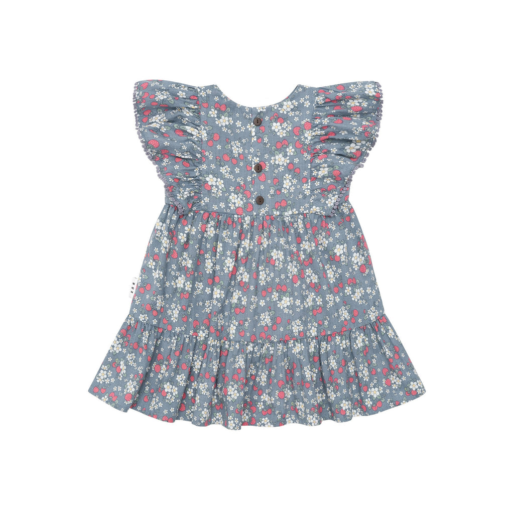 Vintage Strawberry Frill Dress - Dusty Blue
