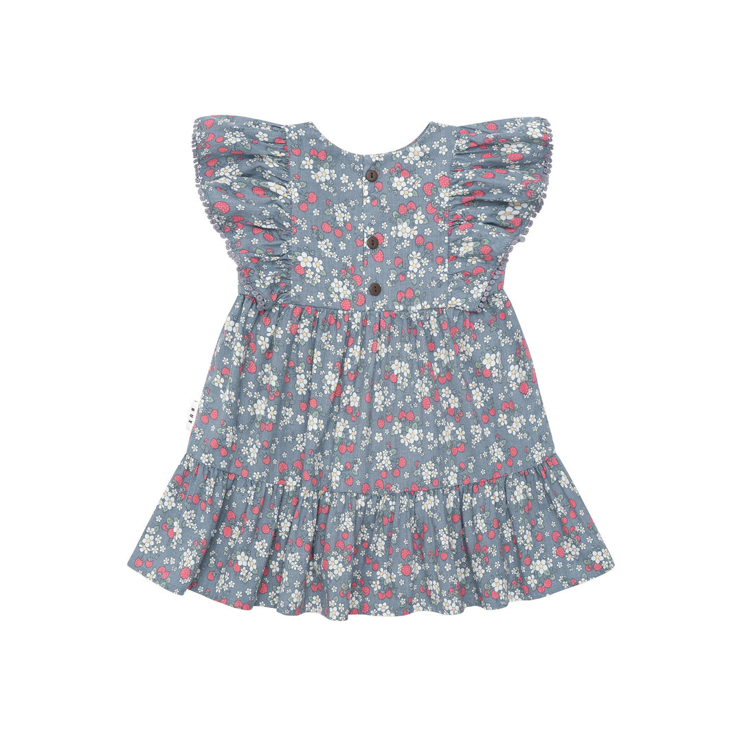Huxbaby Vintage Strawberry Frill Dress - Dusty Blue