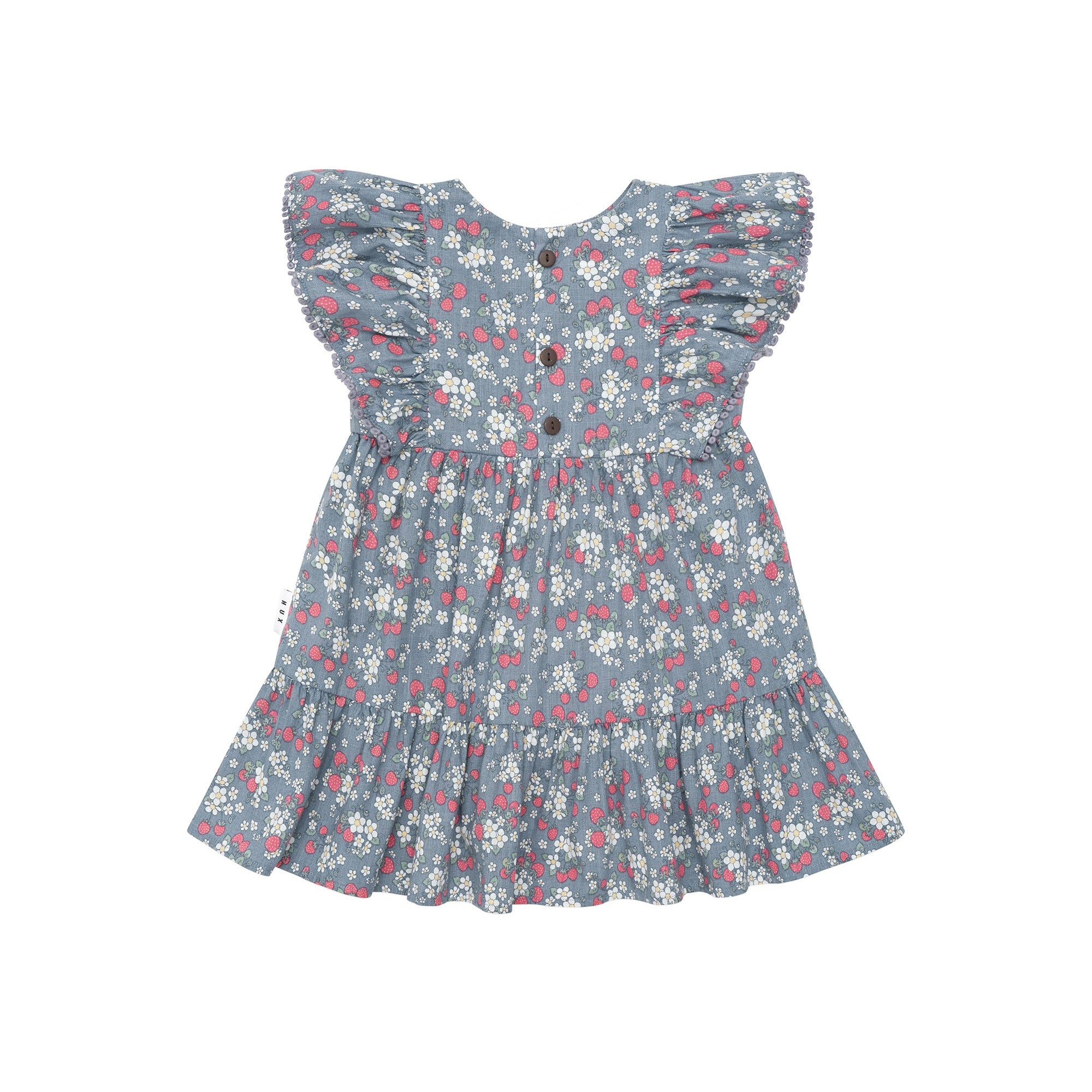 Vintage Strawberry Frill Dress - Dusty Blue