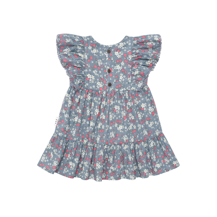 Huxbaby Vintage Strawberry Frill Dress - Dusty Blue
