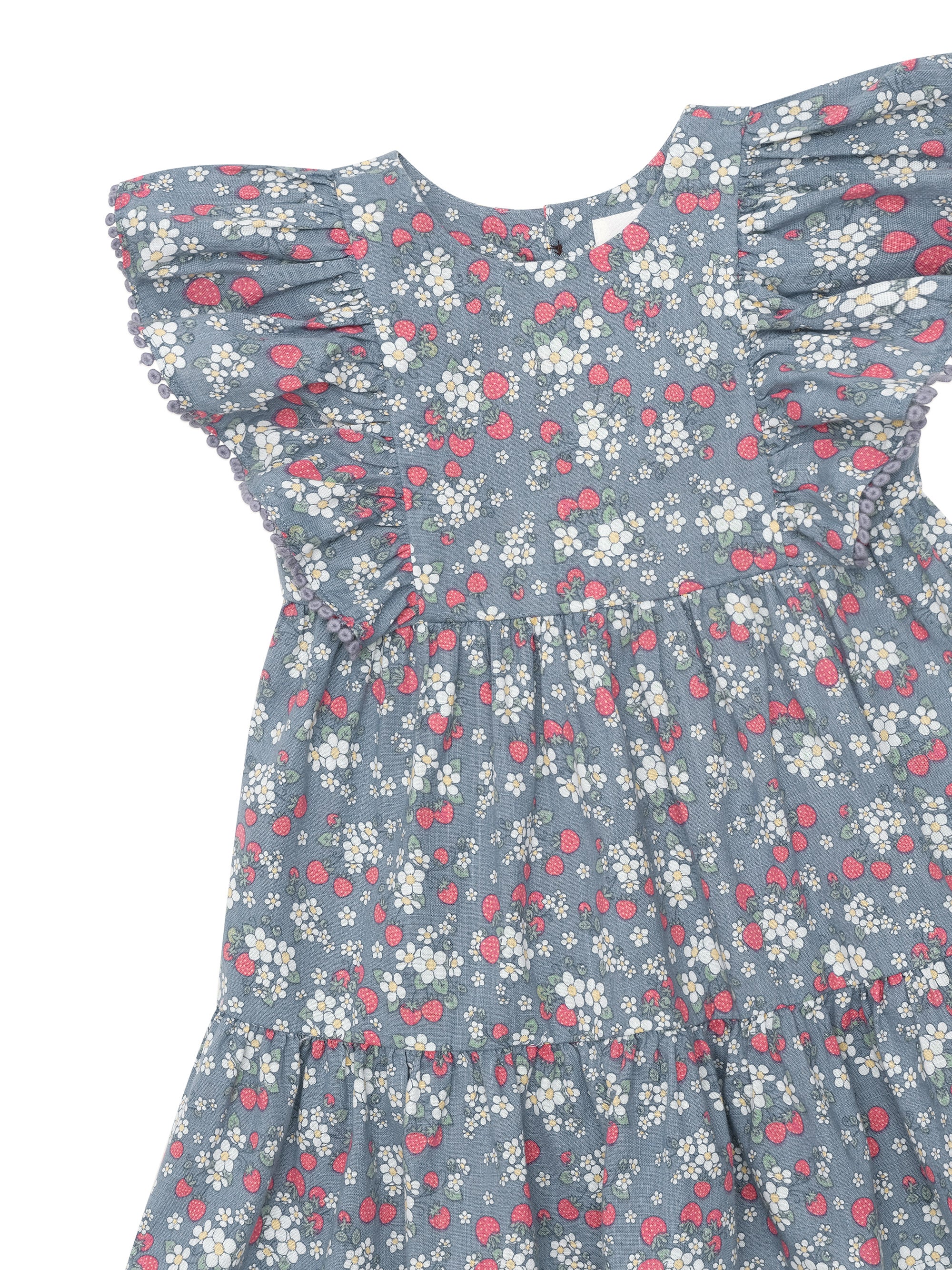 Vintage Strawberry Frill Dress - Dusty Blue