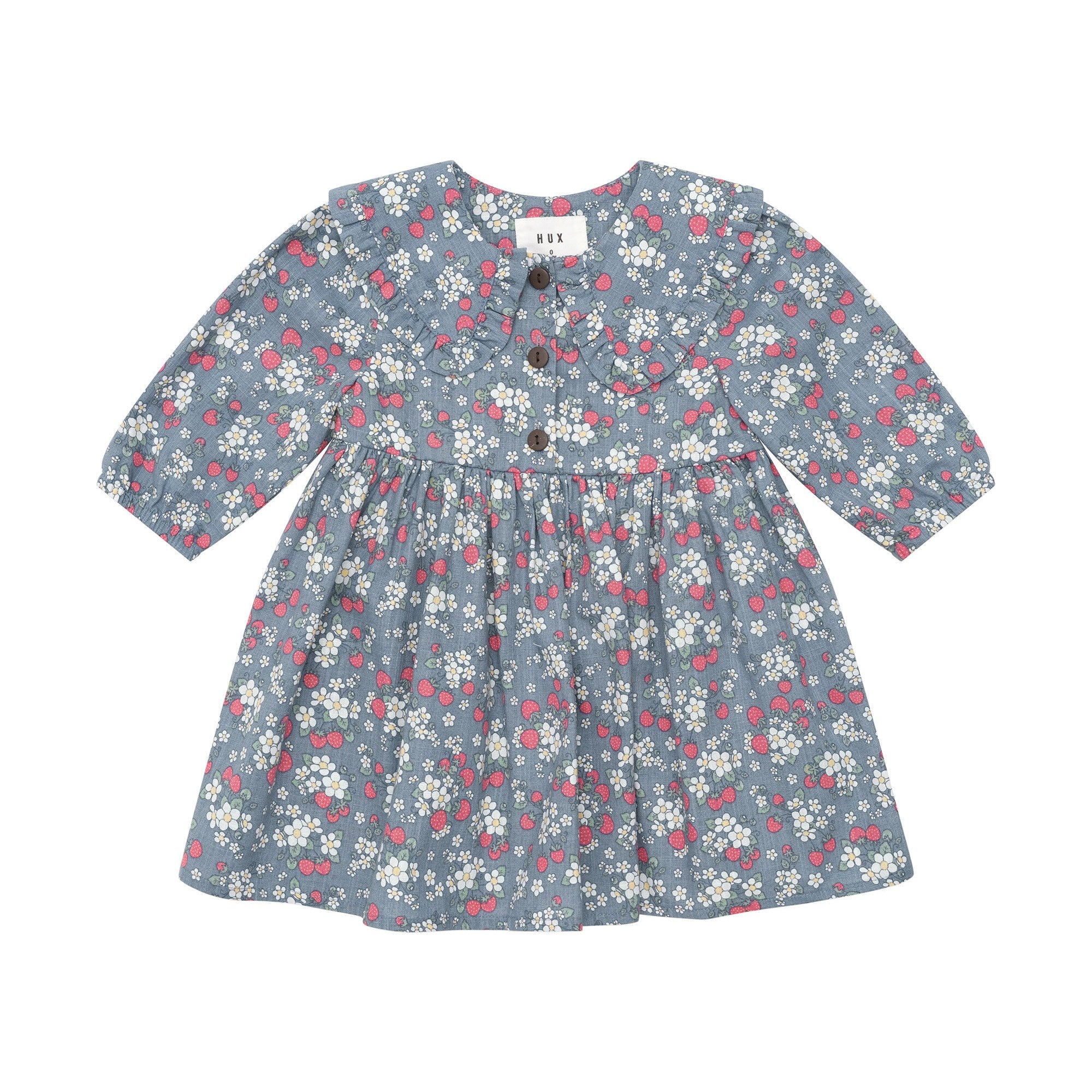 Vintage Strawberry Collar Dress - Dusty Blue