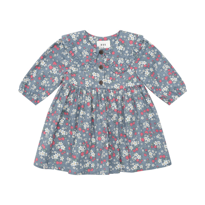 Huxbaby Vintage Strawberry Collar Dress - Dusty Blue