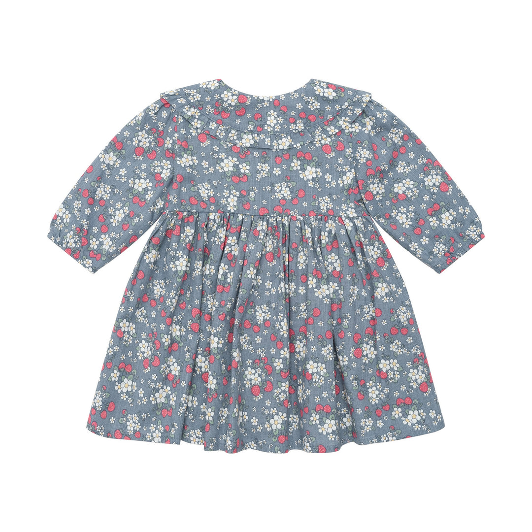 Huxbaby Vintage Strawberry Collar Dress - Dusty Blue
