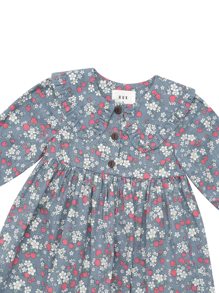 Huxbaby Vintage Strawberry Collar Dress - Dusty Blue