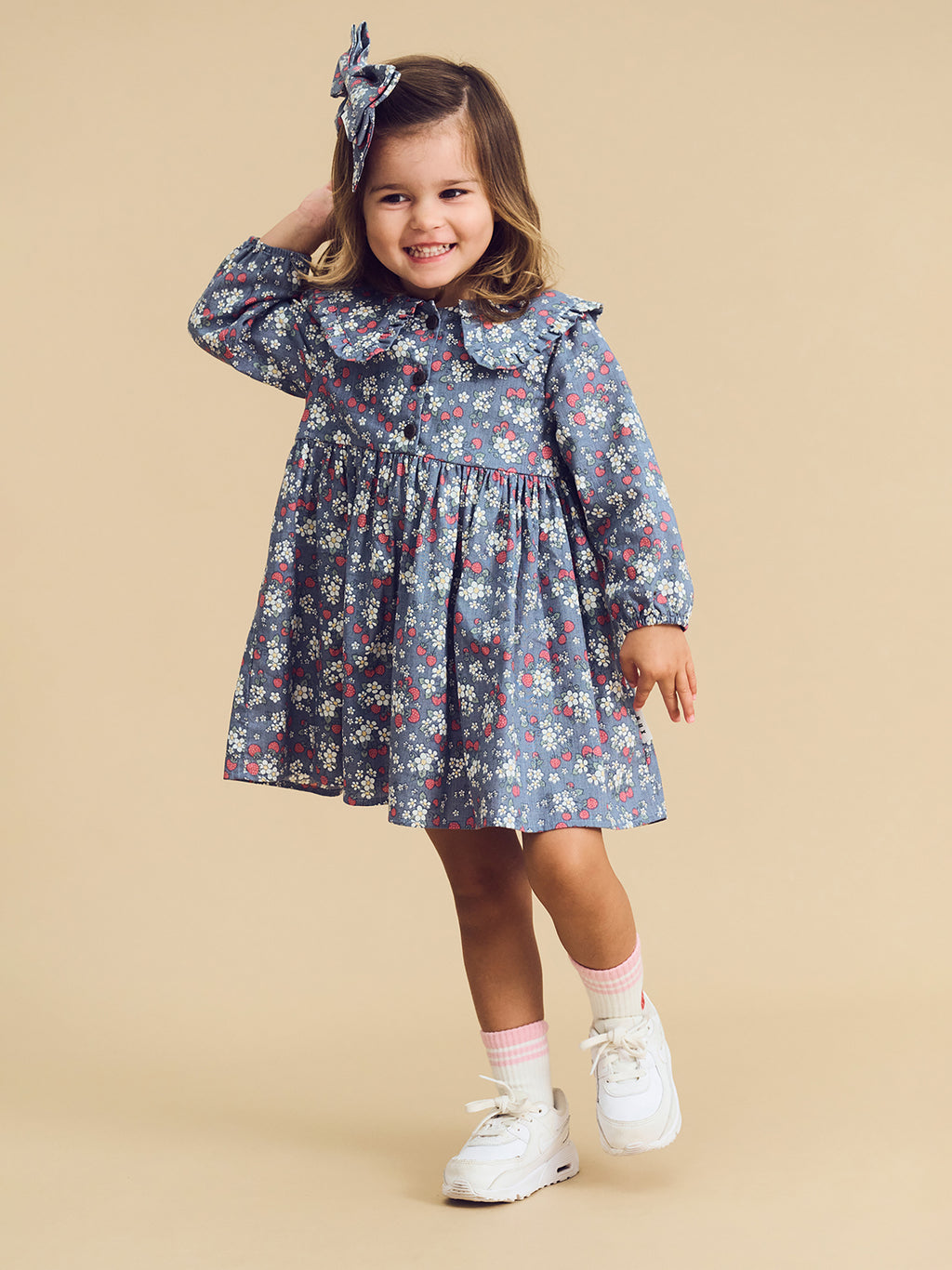 Vintage Strawberry Collar Dress - Dusty Blue