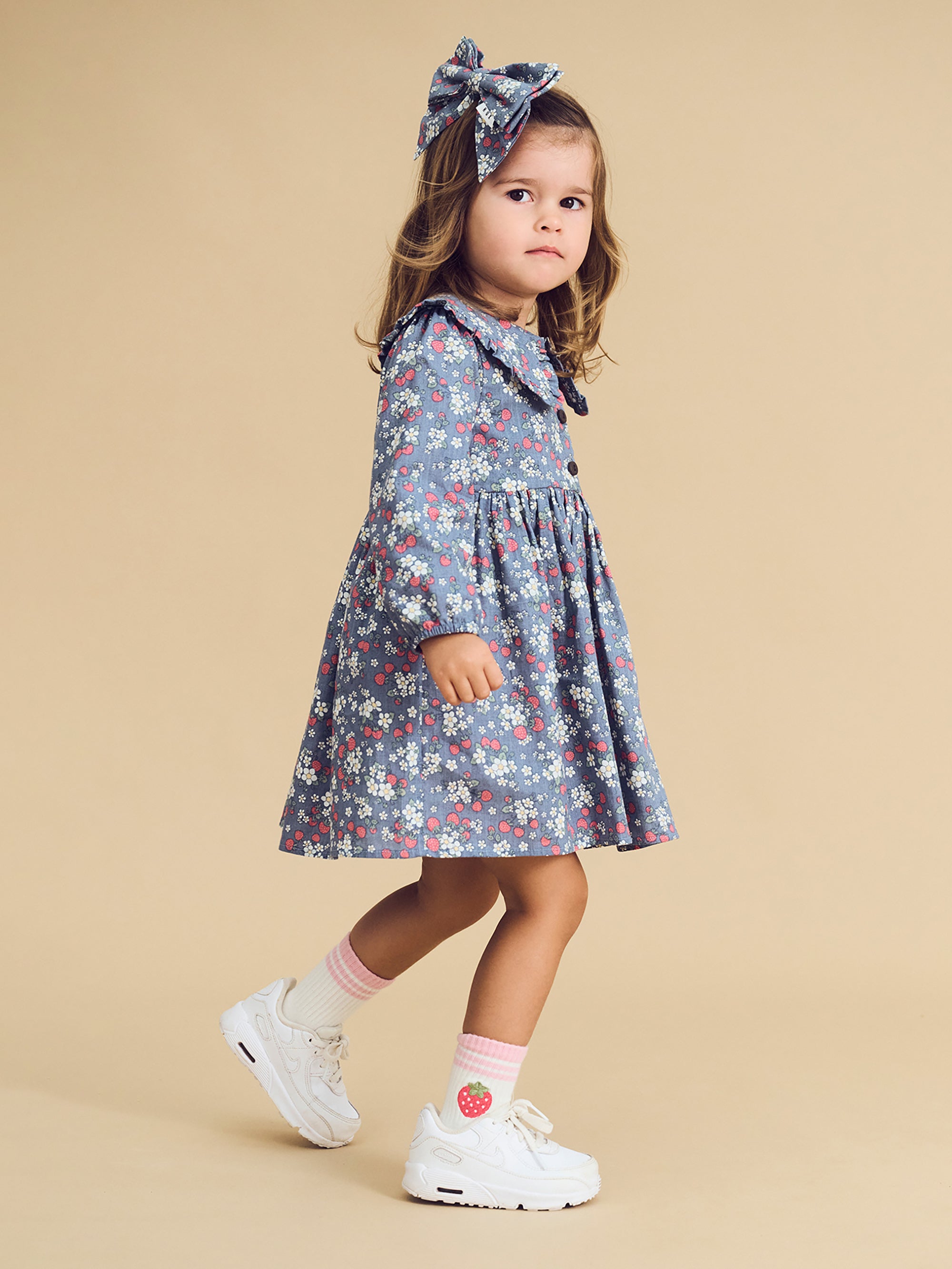 Vintage Strawberry Collar Dress - Dusty Blue