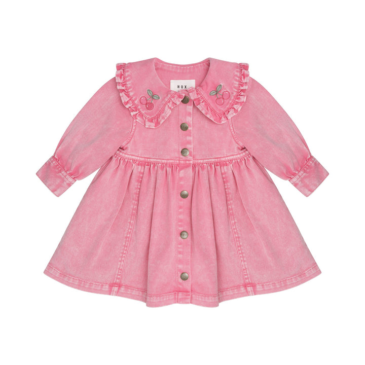 Huxbaby Cherry Vintage Collar Dress - Bubblegum