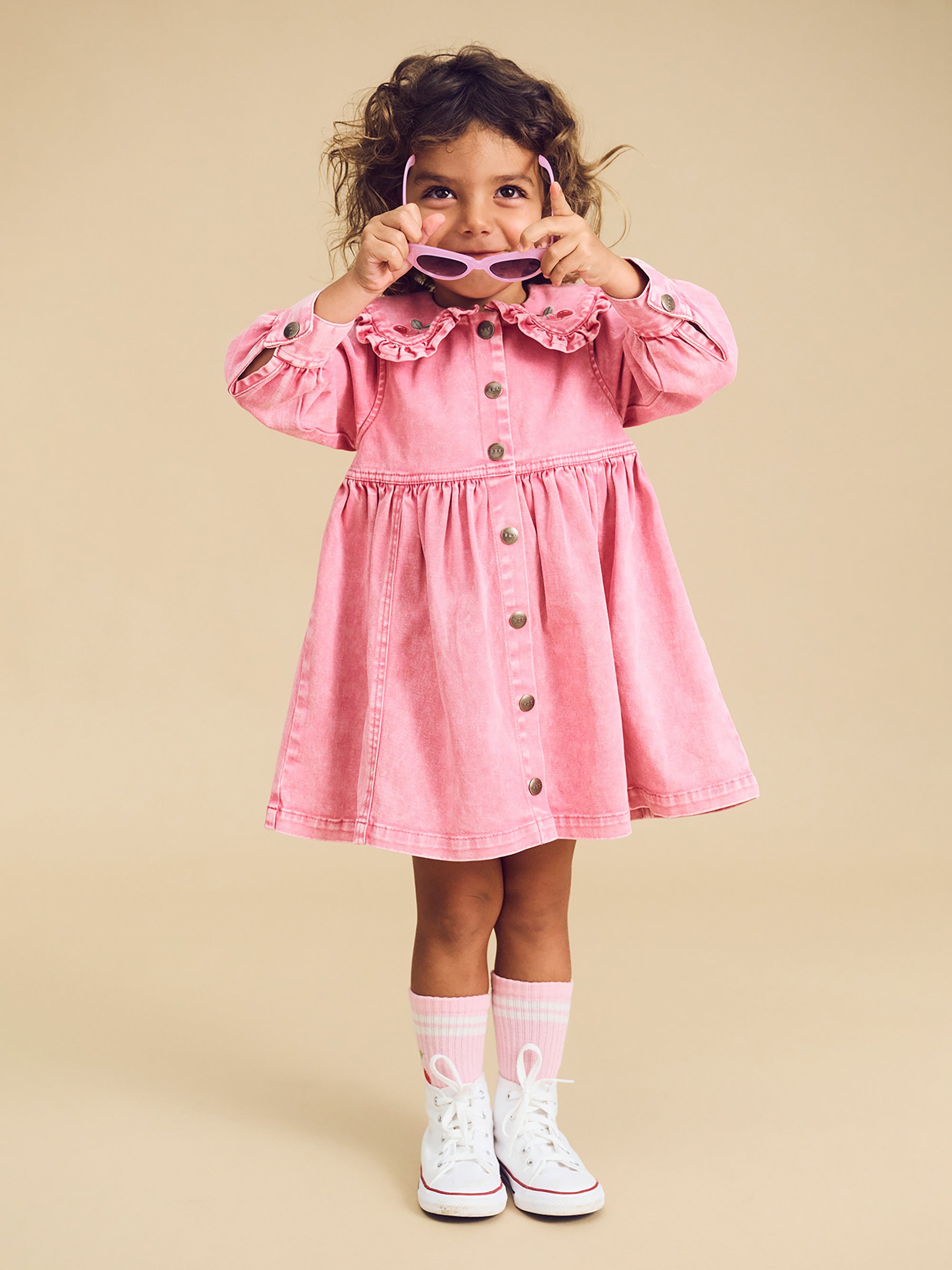 Cherry Vintage Collar Dress - Bubblegum