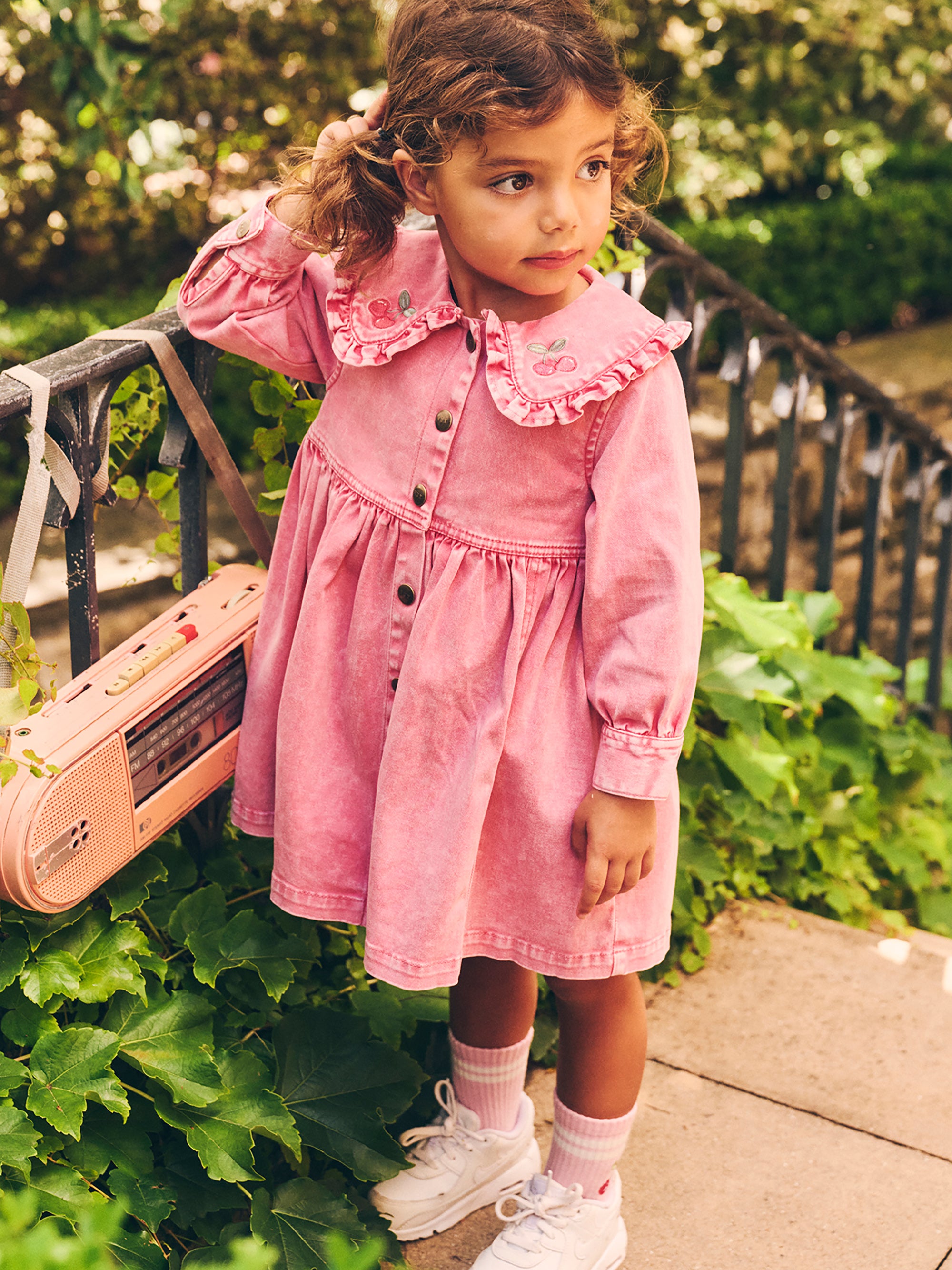 Cherry Vintage Collar Dress - Bubblegum