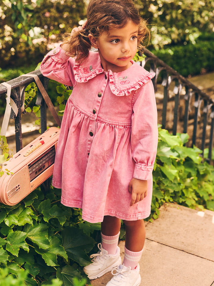 Huxbaby Cherry Vintage Collar Dress - Bubblegum