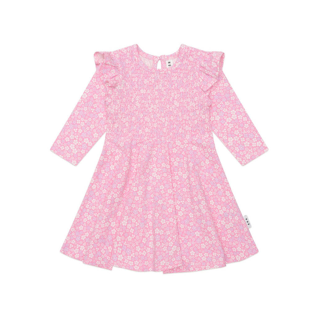 Huxbaby Ditsy Floral Shirred Long Sleeve Dress