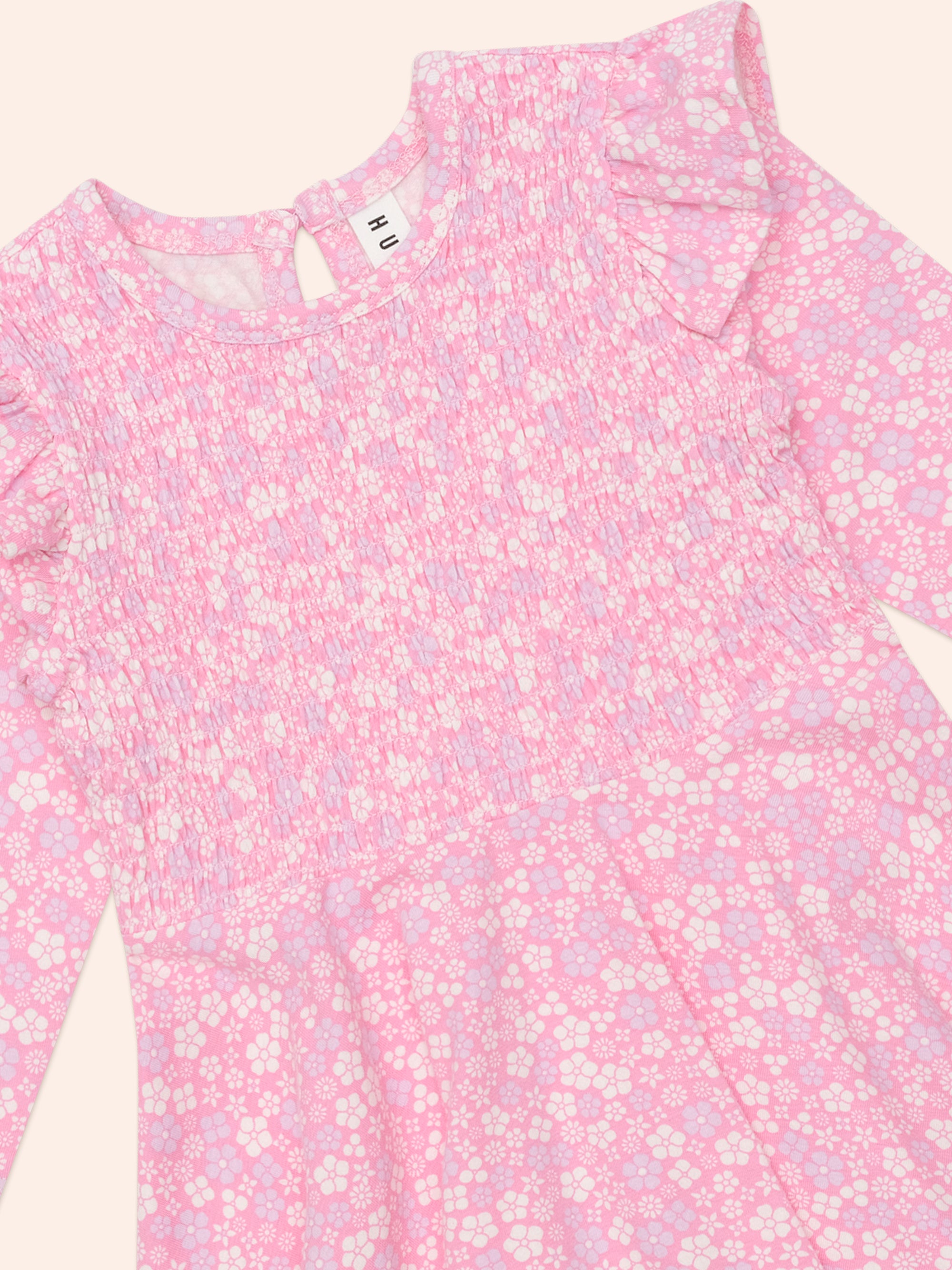 Huxbaby Ditsy Floral Shirred Long Sleeve Dress