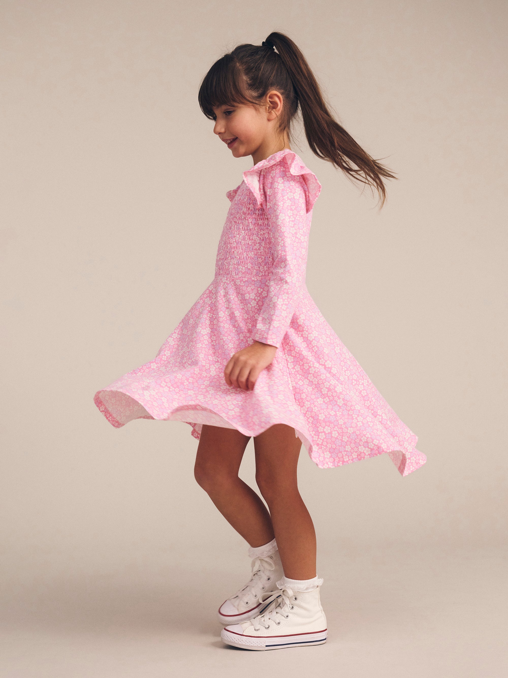 Huxbaby Ditsy Floral Shirred Long Sleeve Dress