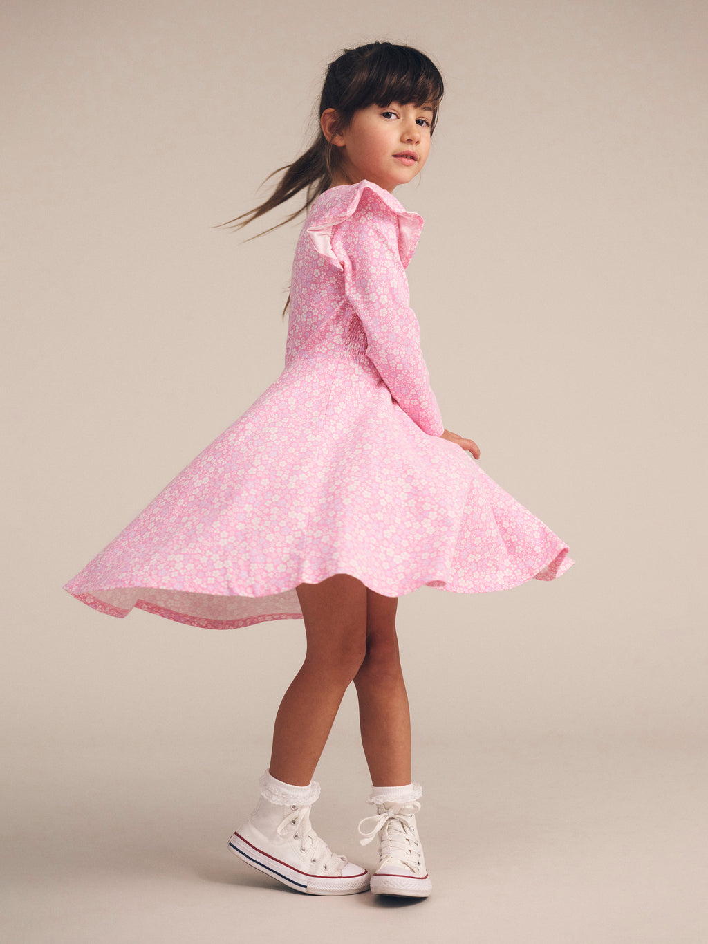 Huxbaby Ditsy Floral Shirred Long Sleeve Dress