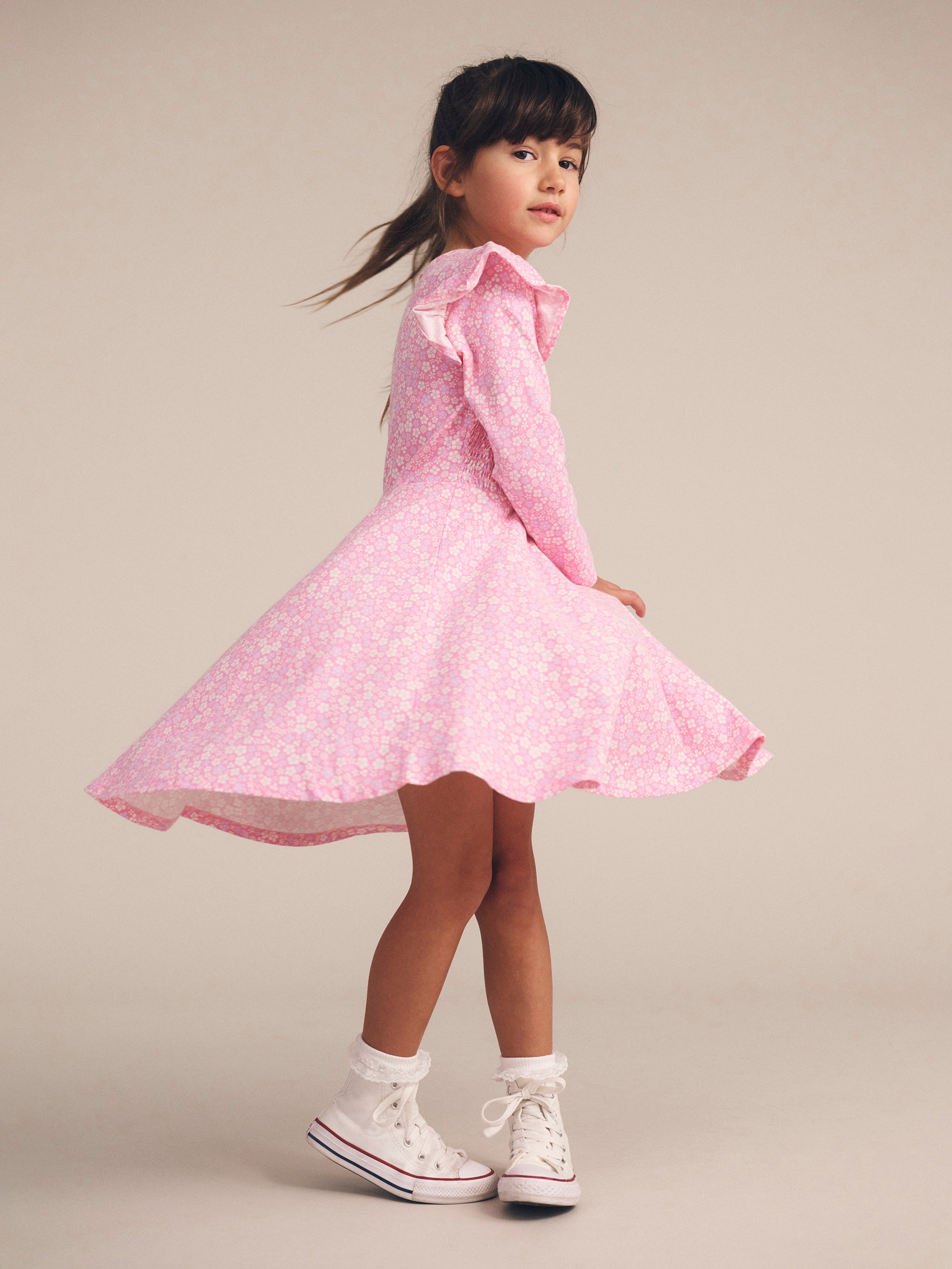 Huxbaby Ditsy Floral Shirred Long Sleeve Dress