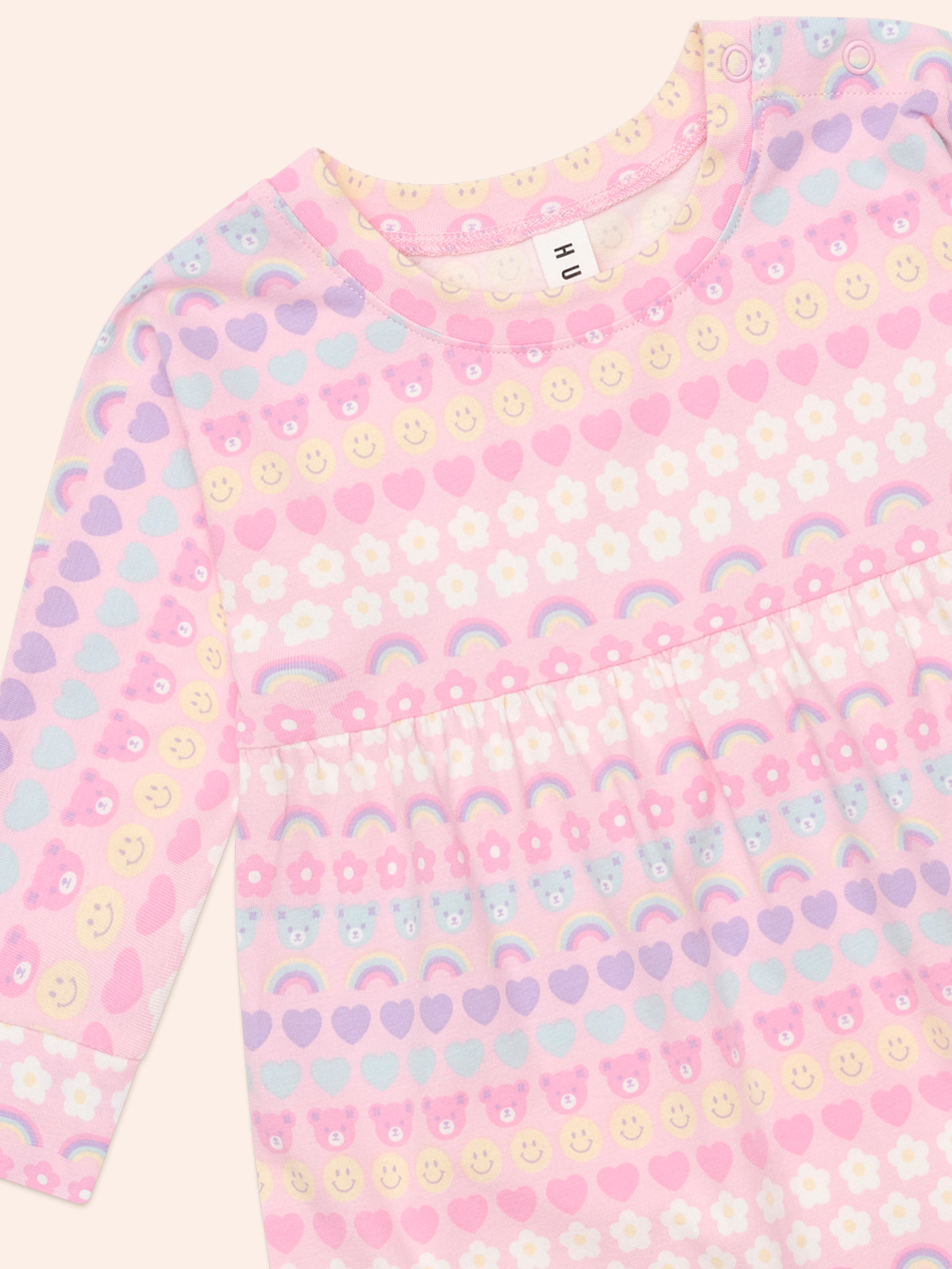Huxbaby Emoji Rainbow Long Sleeve Swirl Dress