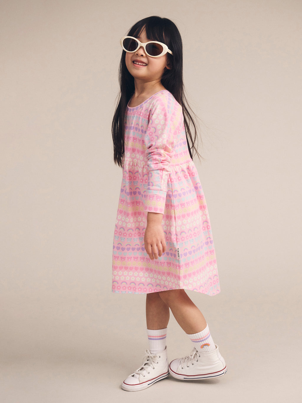 Huxbaby Emoji Rainbow Long Sleeve Swirl Dress