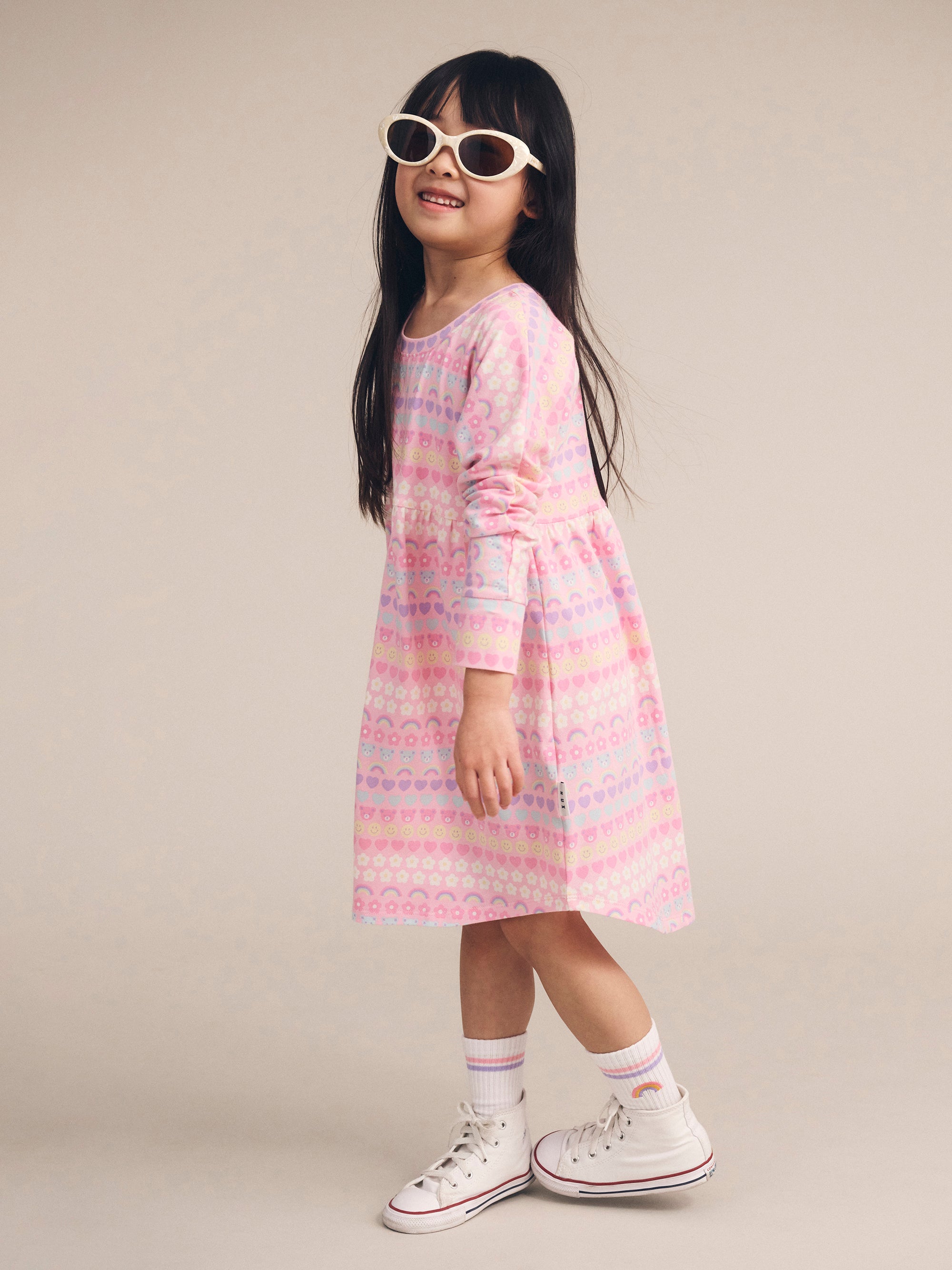 Huxbaby Emoji Rainbow Long Sleeve Swirl Dress