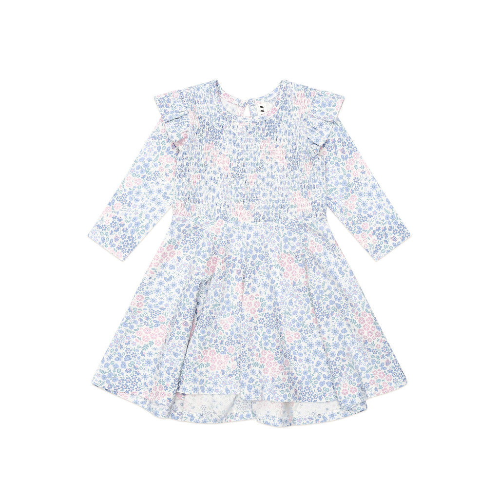 Huxbaby Flower Garden Shirred Long Sleeve Dress