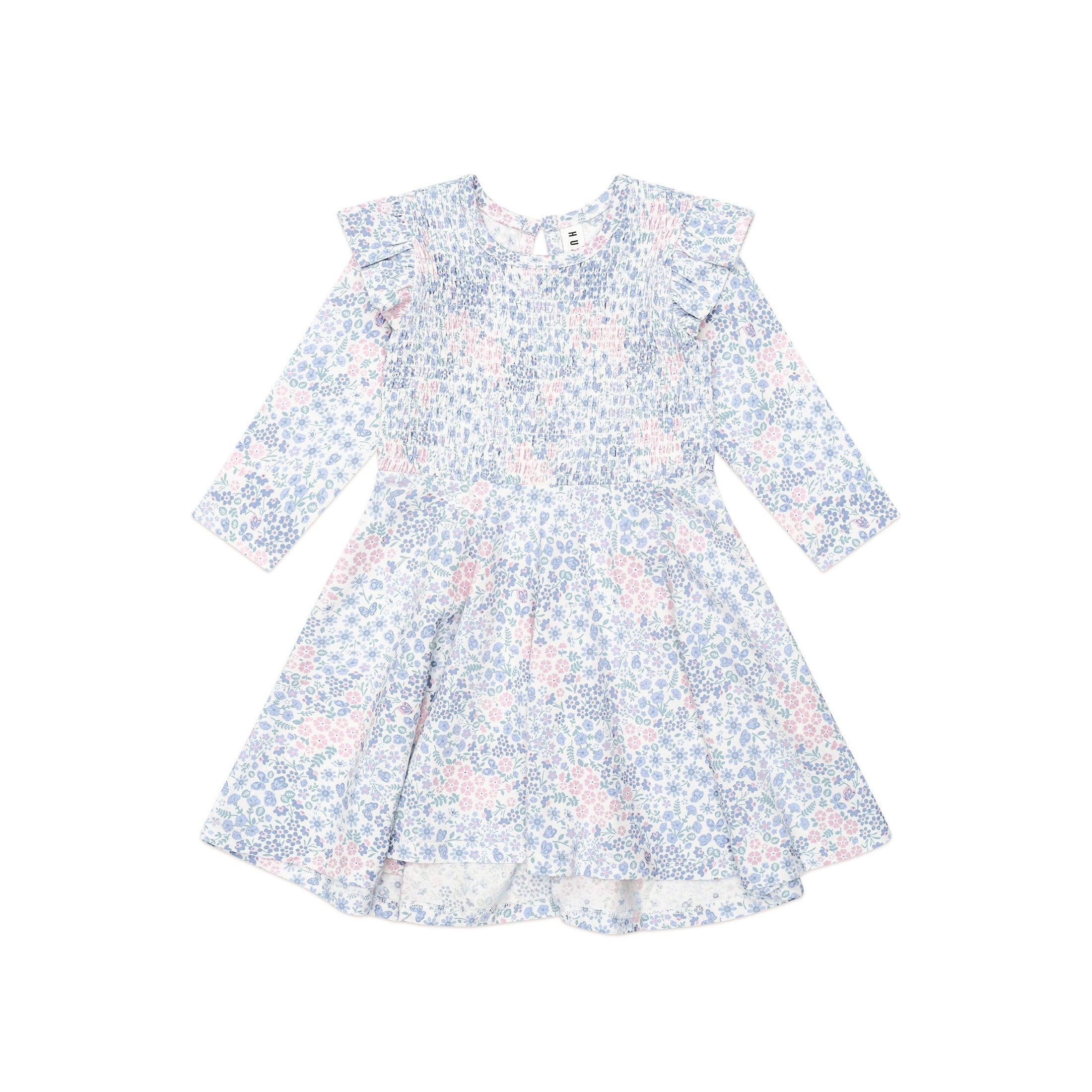 Huxbaby Flower Garden Shirred Long Sleeve Dress